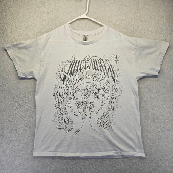 Juice WRLD Graphic T-Shirt Mens L White Flames Hands Future World Gildan  Merch - Picture 1 of 7